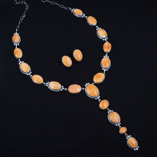 Kathleen Livingston Spiny Oyster & Sterling Silver Necklace Set