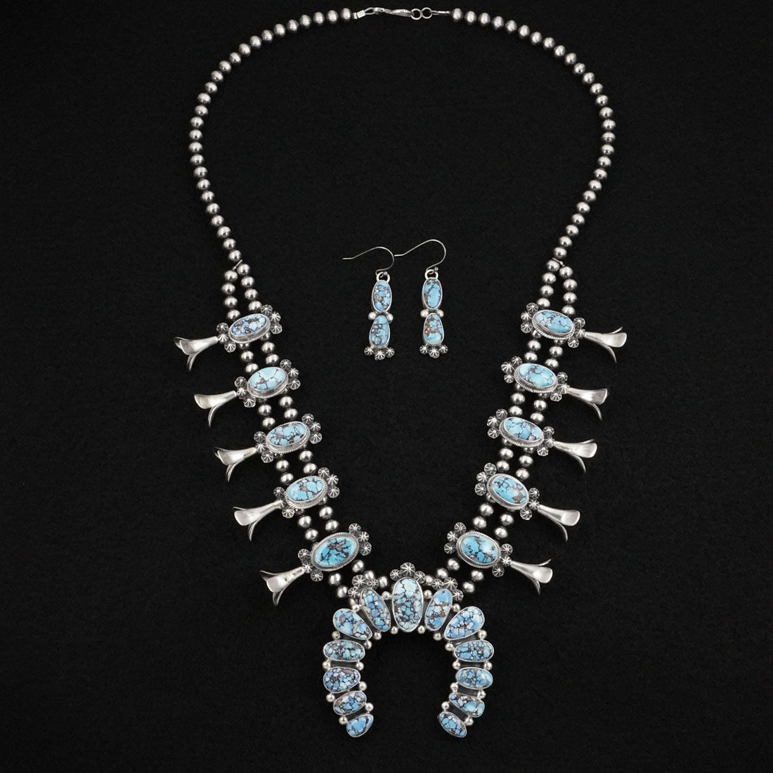Paul Livingston Turquoise & Sterling Silver Squash Blossom Set