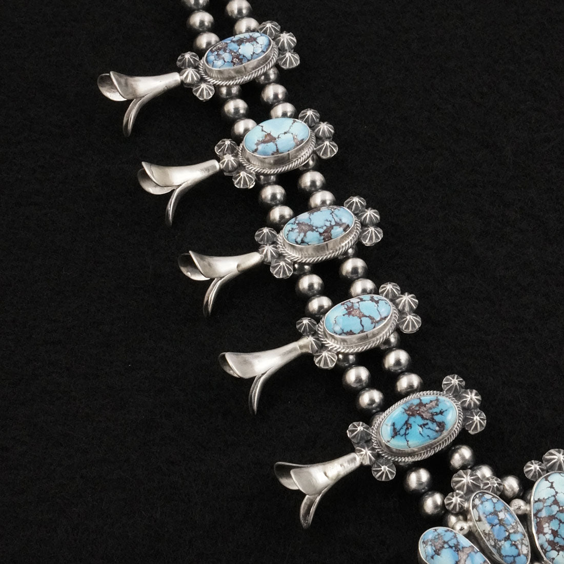 Paul Livingston Turquoise & Sterling Silver Squash Blossom Set