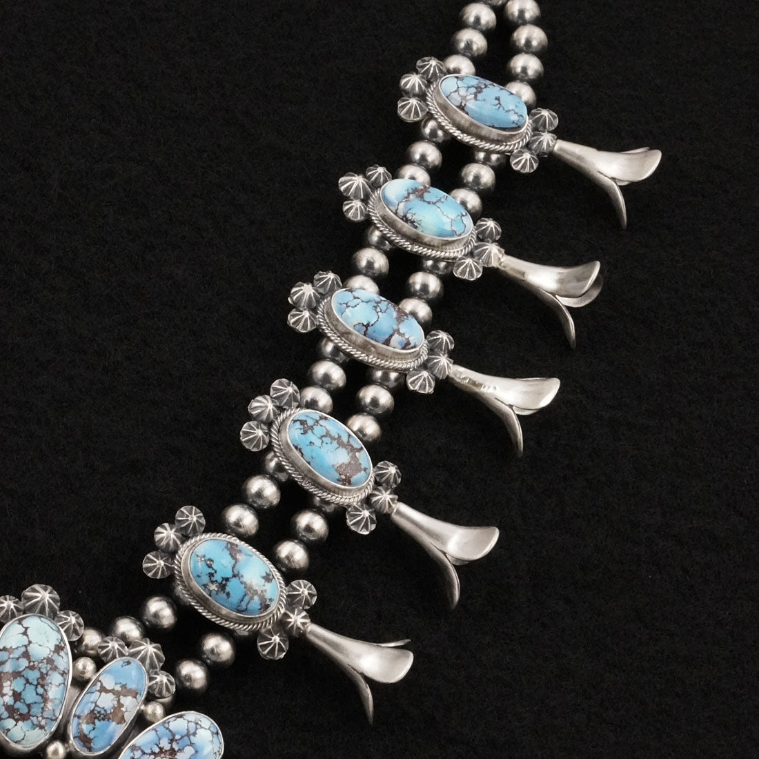 Paul Livingston Turquoise & Sterling Silver Squash Blossom Set
