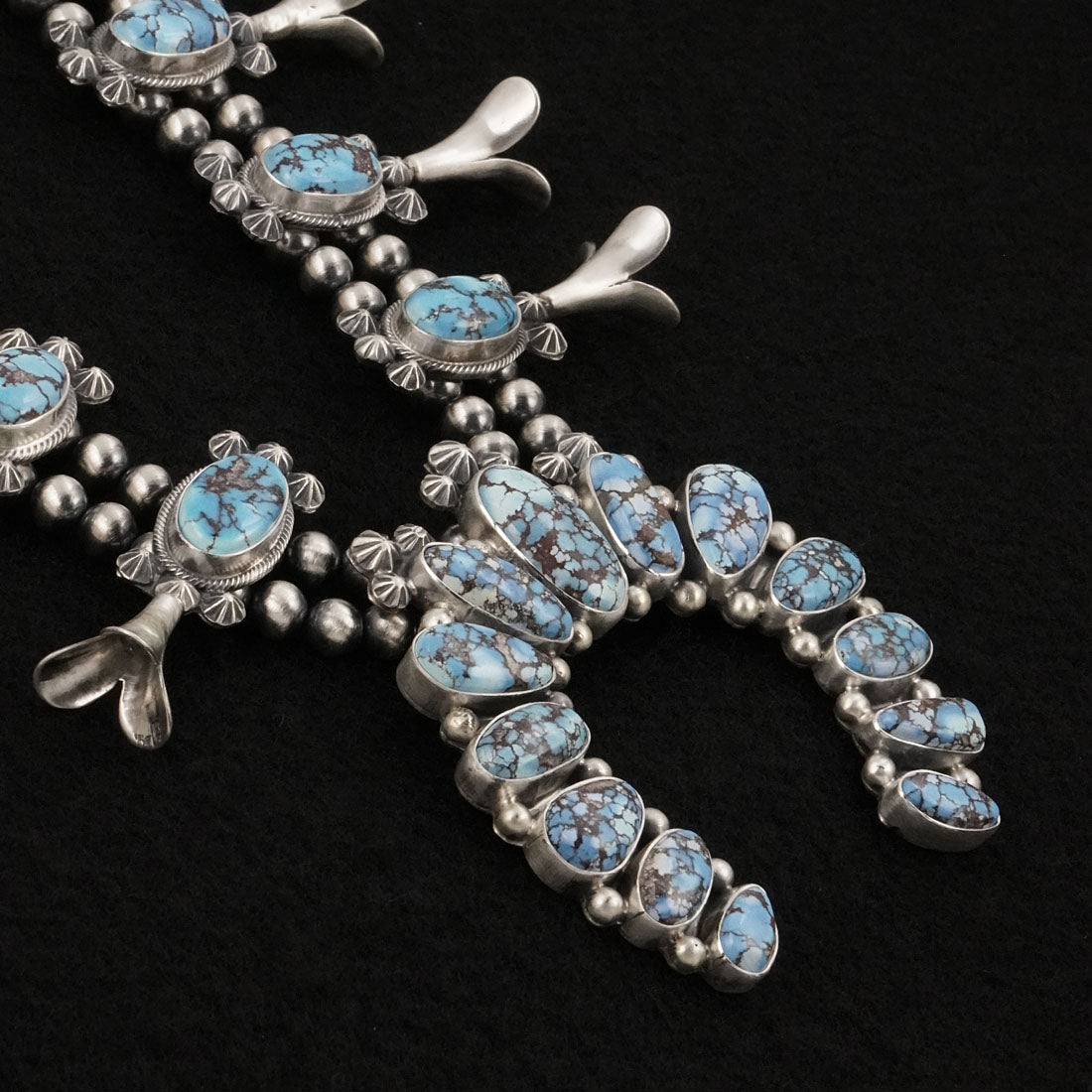 Paul Livingston Turquoise & Sterling Silver Squash Blossom Set