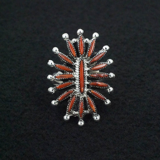 Jack Etsate Coral & Sterling Silver Ring Size 8.5