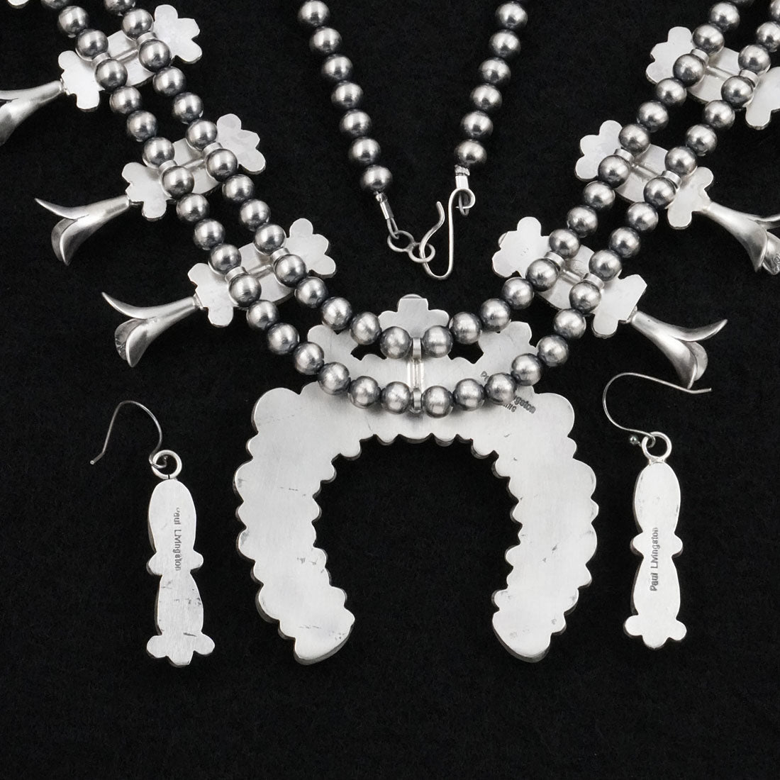 Paul Livingston Turquoise & Sterling Silver Squash Blossom Set