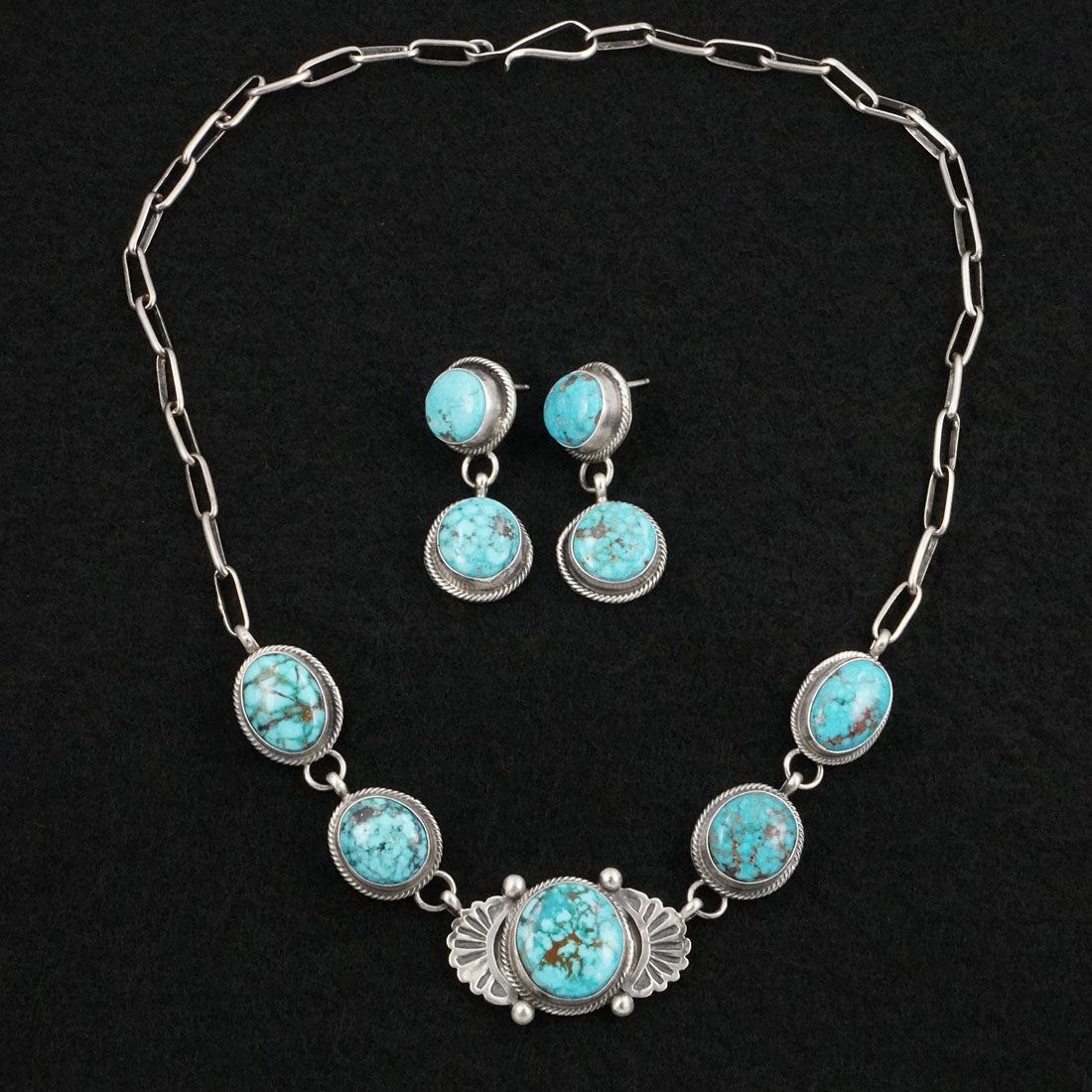 Mark Yazzie Turquoise & Sterling Silver Necklace Set