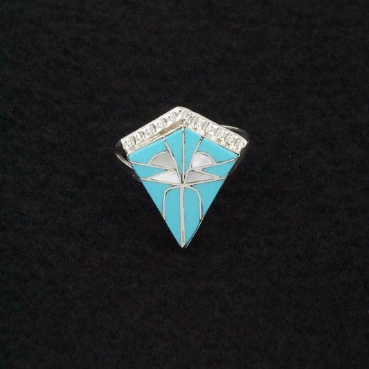 Diana Quam Turquoise, Mother of Pearl & Sterling Silver Ring Sz. 7