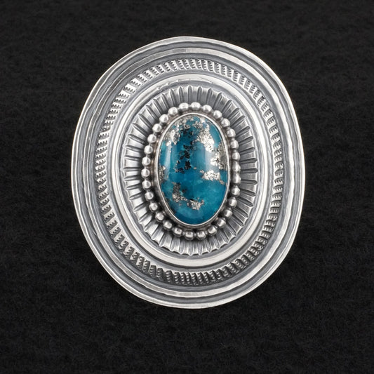 Arnold Blackgoat Turquoise & Sterling Silver Ring Adj.
