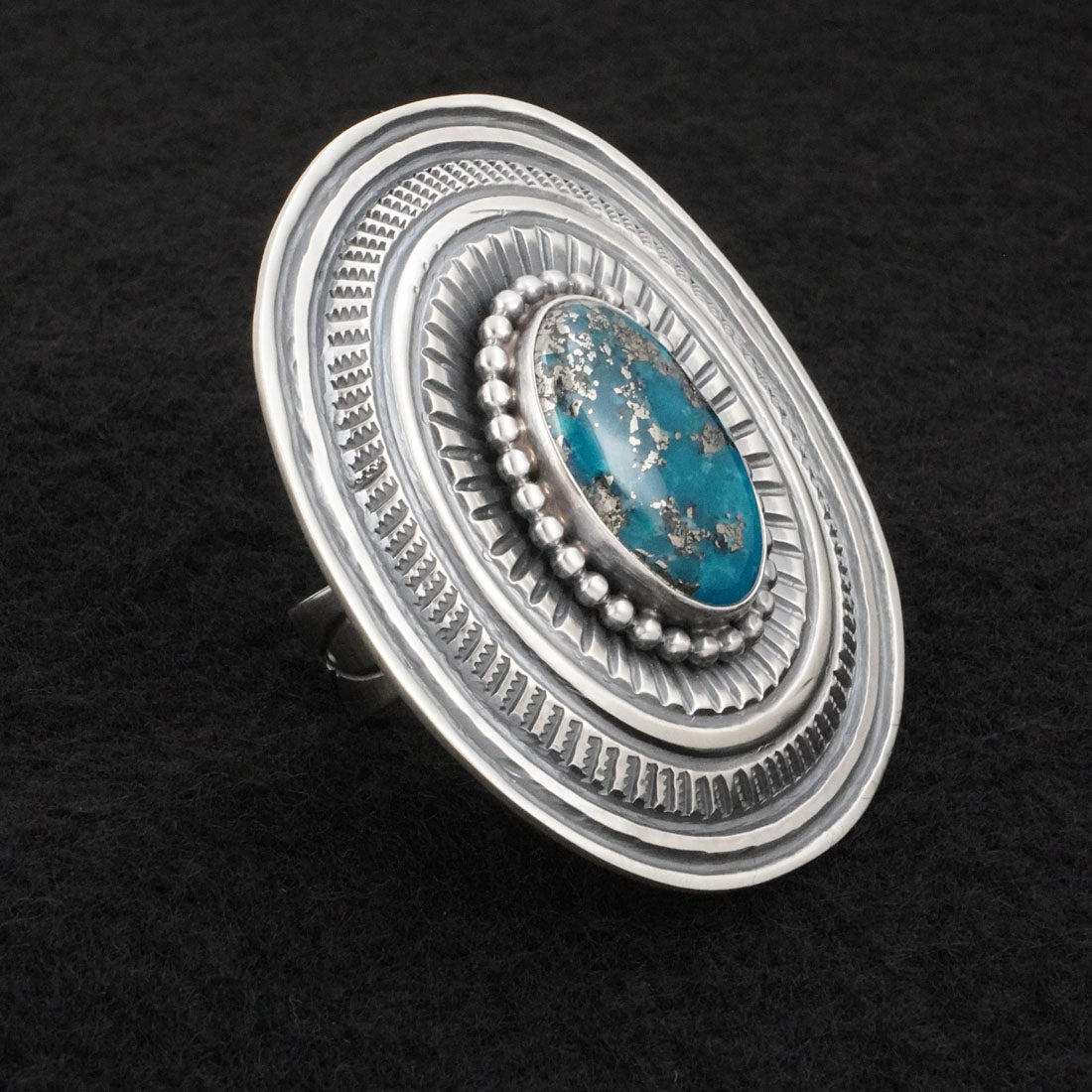 Arnold Blackgoat Turquoise & Sterling Silver Ring Adj.