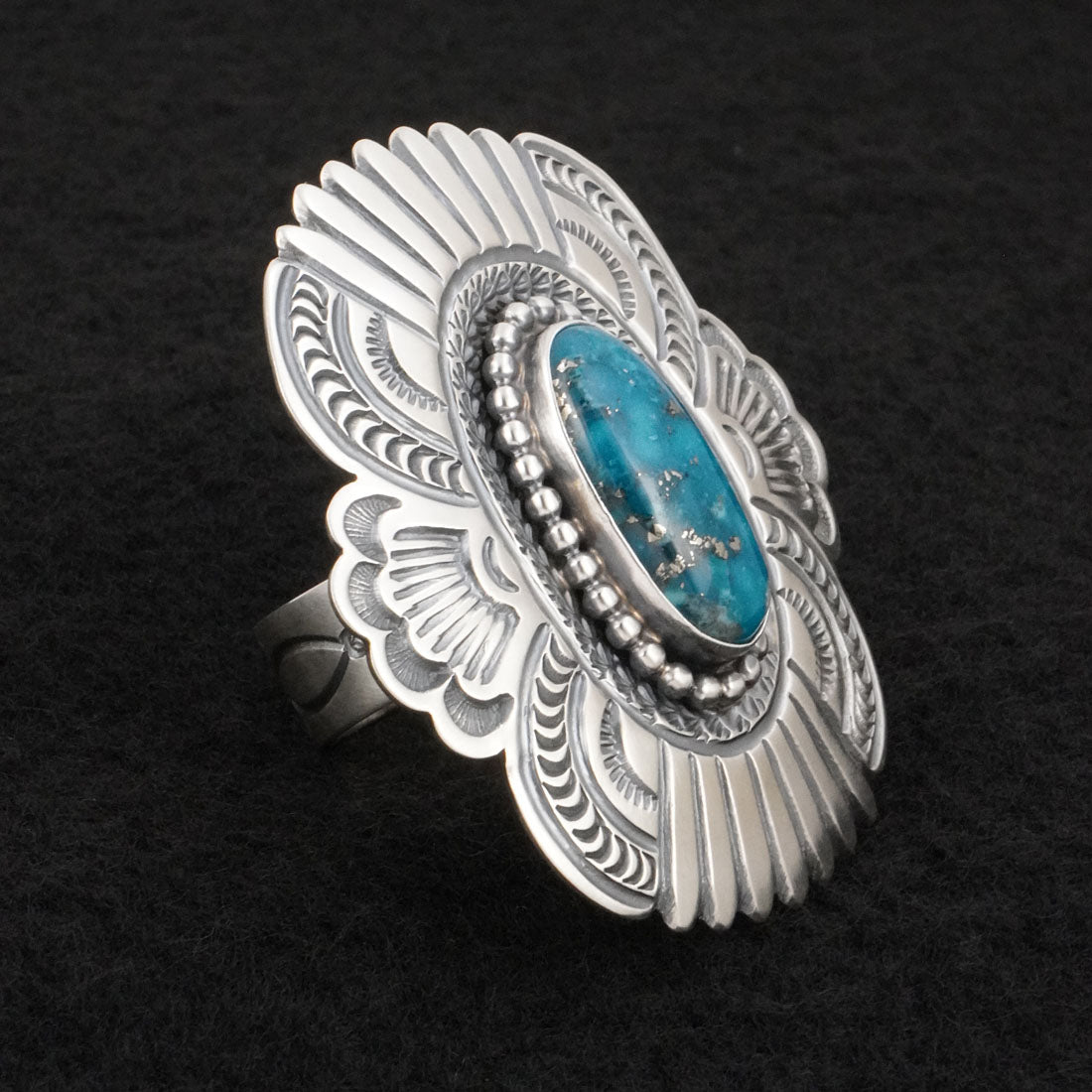 Arnold Blackgoat Turquoise & Sterling Silver Ring Adj.