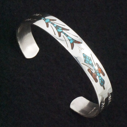 Joleen Yazzie Turquoise, Coral Chip & Sterling Silver Bracelet