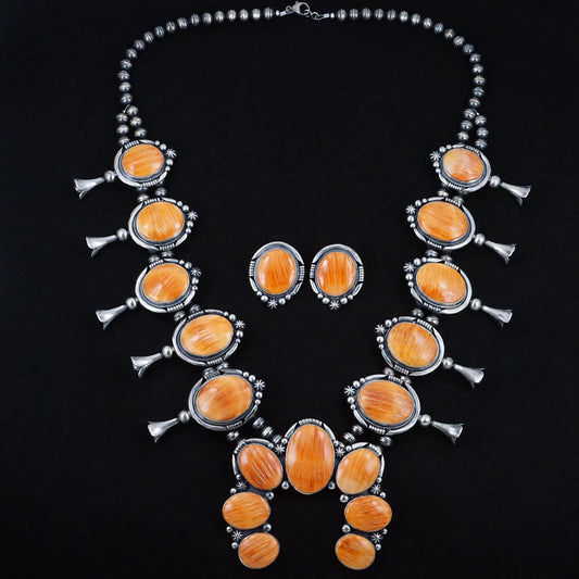 Paul Livingston Spiny Oyster & Sterling Silver Squash Blossom Set