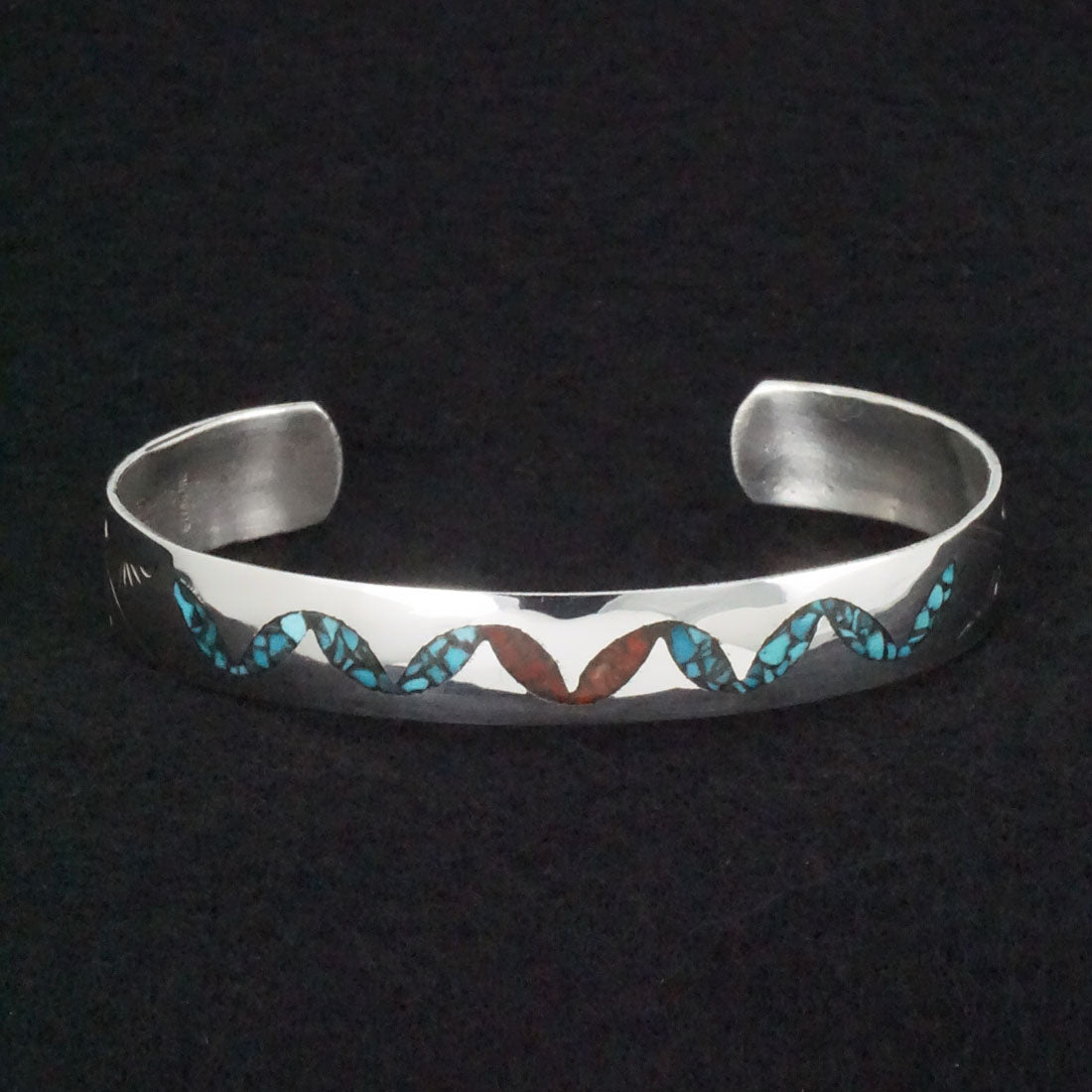 Joleen Yazzie Turquoise, Coral Chip & Sterling Silver Bracelet