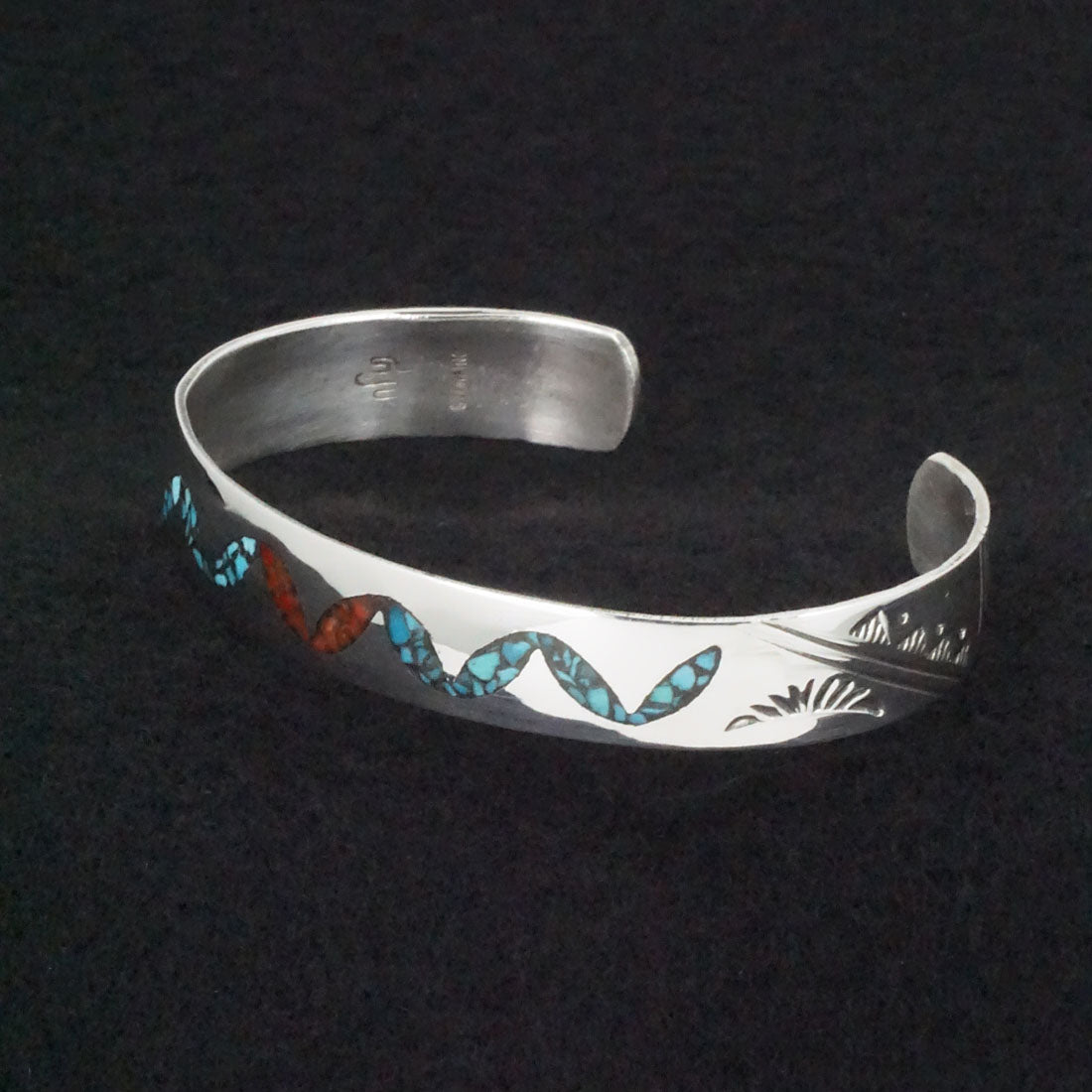 Joleen Yazzie Turquoise, Coral Chip & Sterling Silver Bracelet