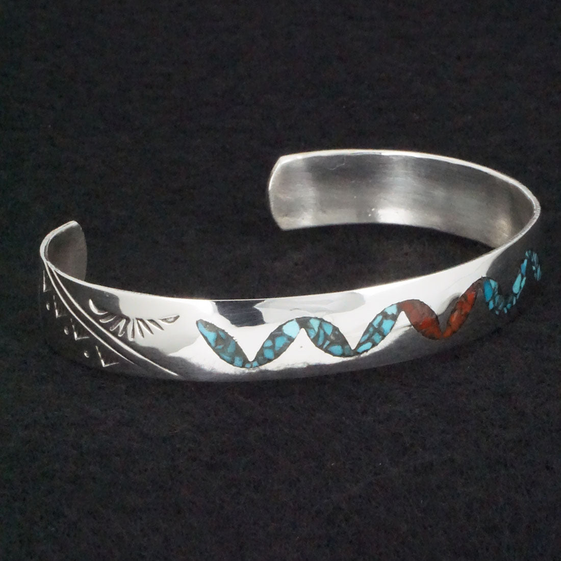 Joleen Yazzie Turquoise, Coral Chip & Sterling Silver Bracelet