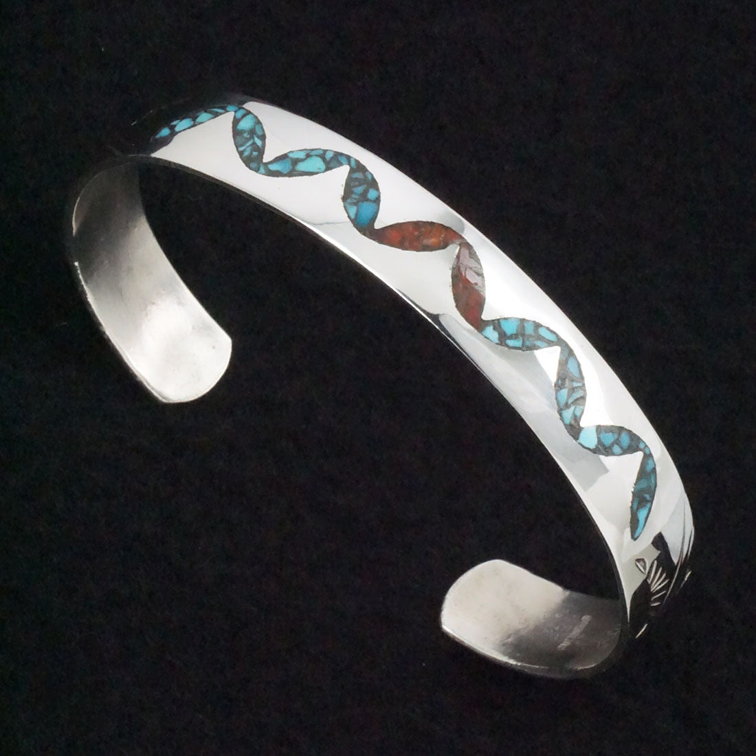 Joleen Yazzie Turquoise, Coral Chip & Sterling Silver Bracelet