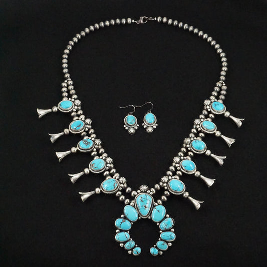 Bobby Johnson Turquoise & Sterling Silver Squash Blossom Set