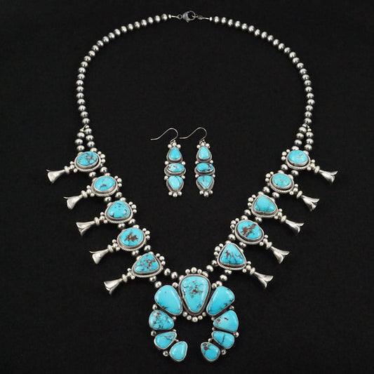 Bobby Johnson Turquoise & Sterling Silver Squash Blossom Set