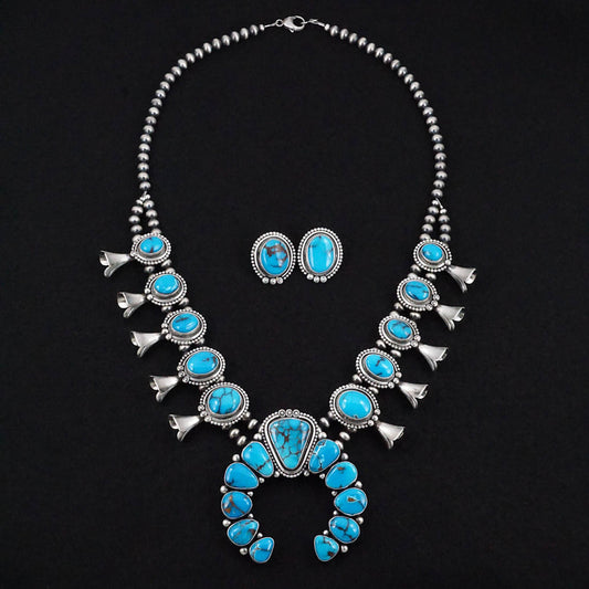 Mark Yazzie Turquoise & Sterling Silver Squash Blossom Set