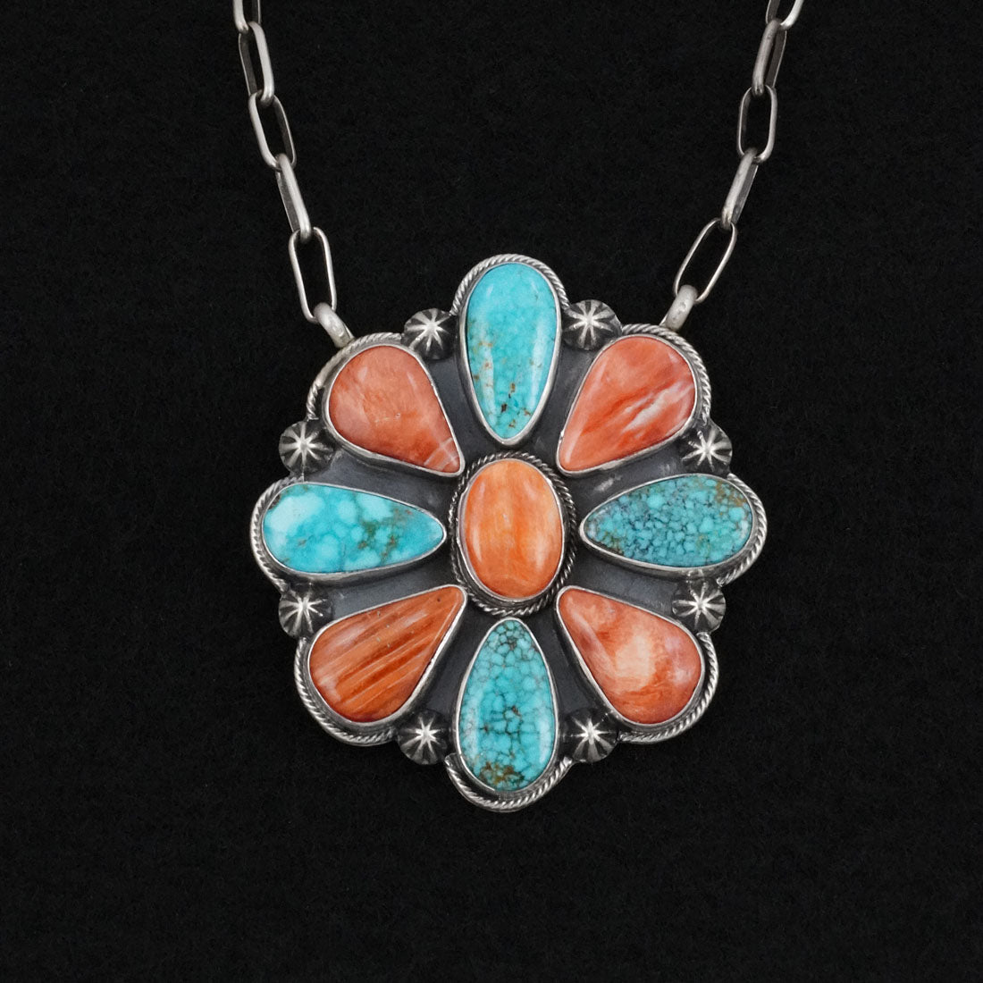 Randy Billy Turquoise, Spiny Oyster & Sterling Silver Necklace
