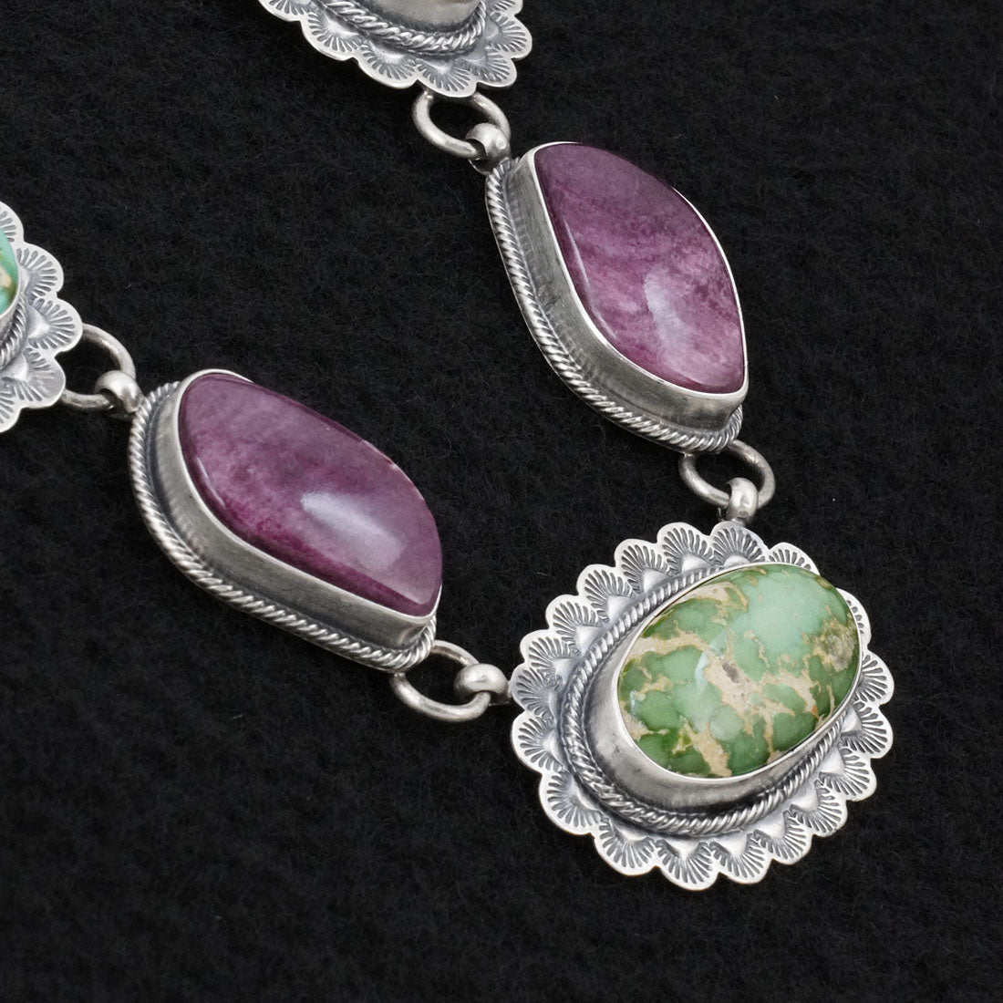 Mark Yazzie Turquoise, Spiny Oyster & Sterling Silver Necklace Set