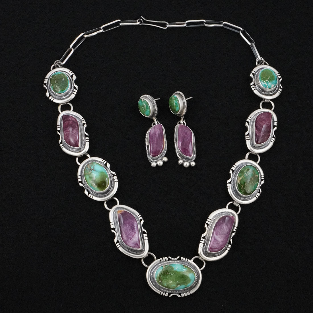 Paul Livingston Turquoise, Spiny Oyster & Sterling Silver Necklace Set