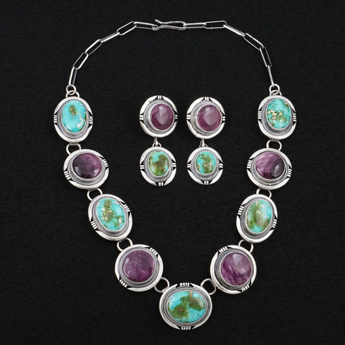 Paul Livingston Turquoise, Spiny Oyster & Sterling Silver Necklace Set