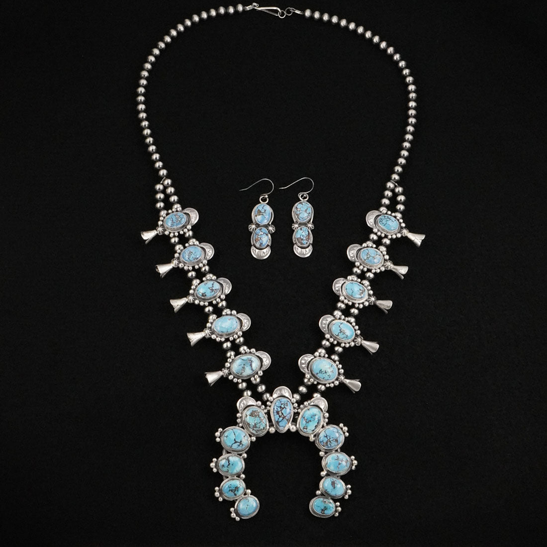 Paul Livingston Turquoise & Sterling Silver Squash Blossom Set