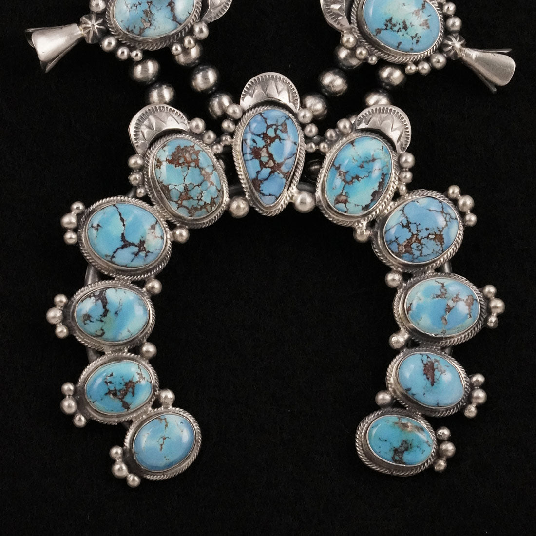 Paul Livingston Turquoise & Sterling Silver Squash Blossom Set