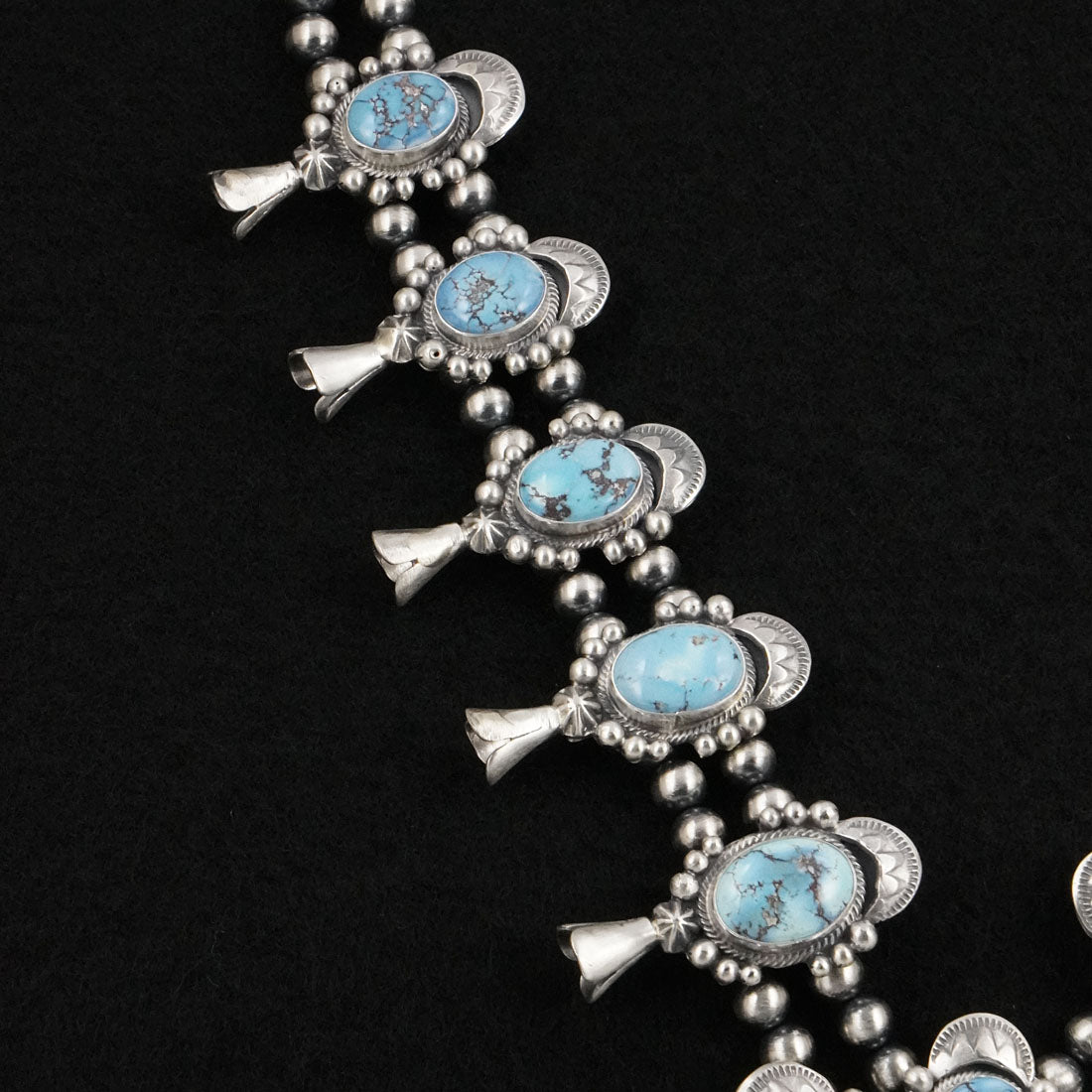 Paul Livingston Turquoise & Sterling Silver Squash Blossom Set