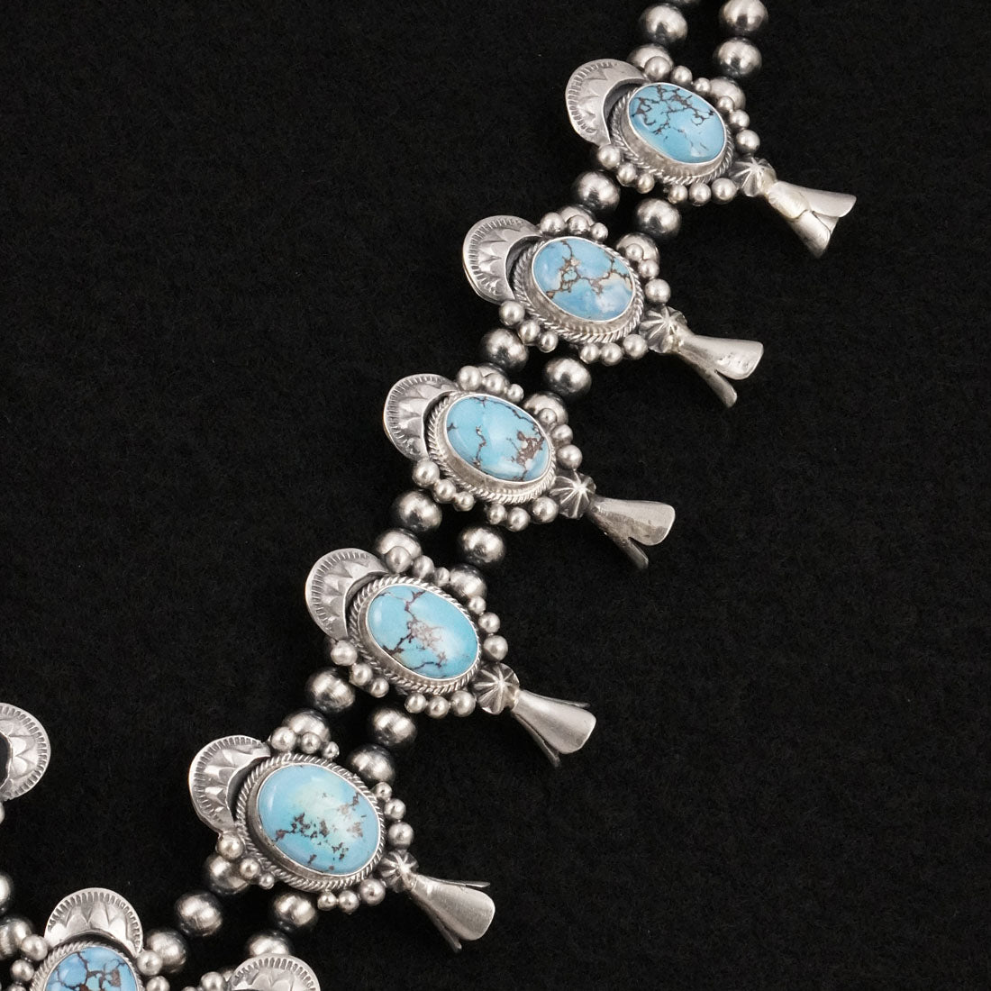 Paul Livingston Turquoise & Sterling Silver Squash Blossom Set