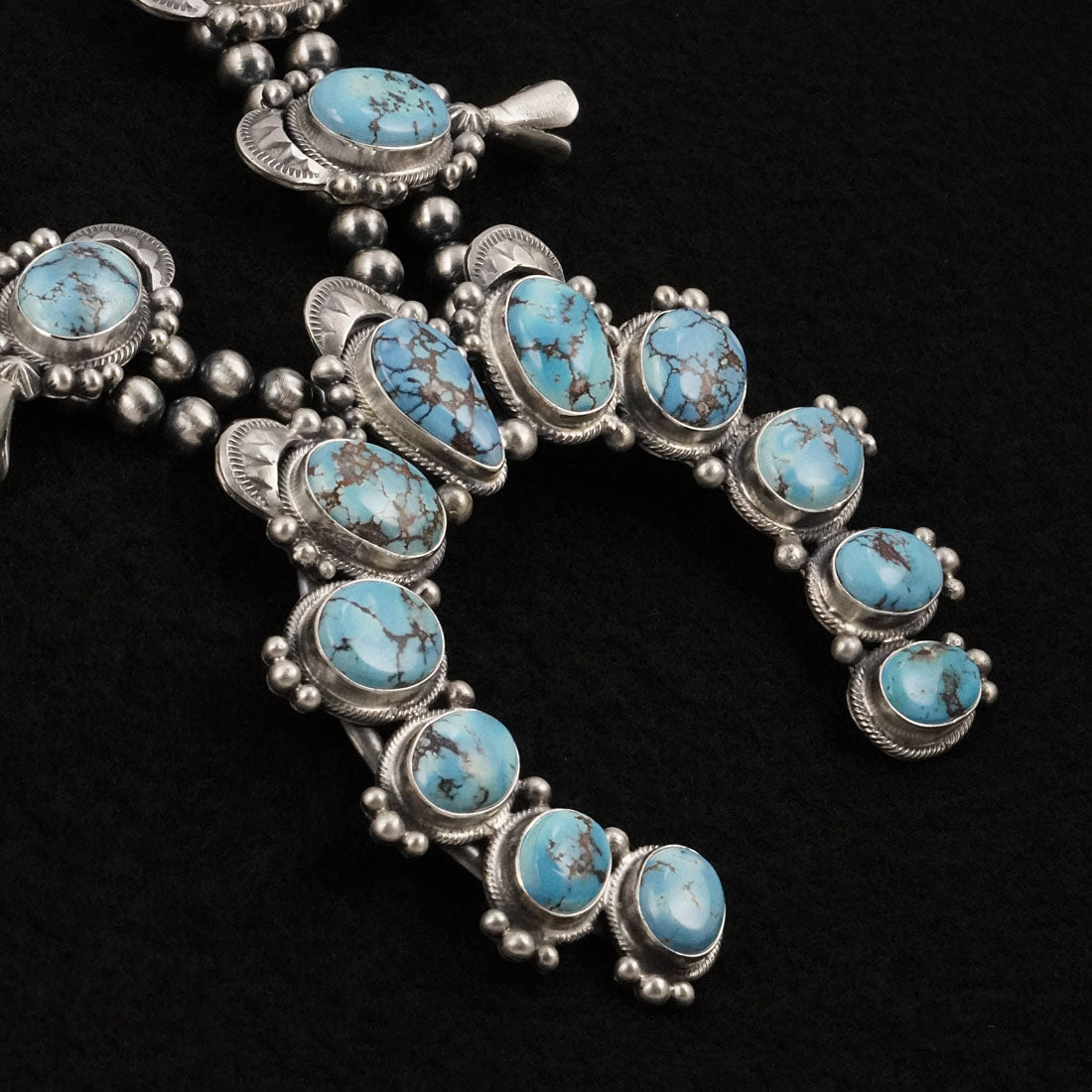 Paul Livingston Turquoise & Sterling Silver Squash Blossom Set