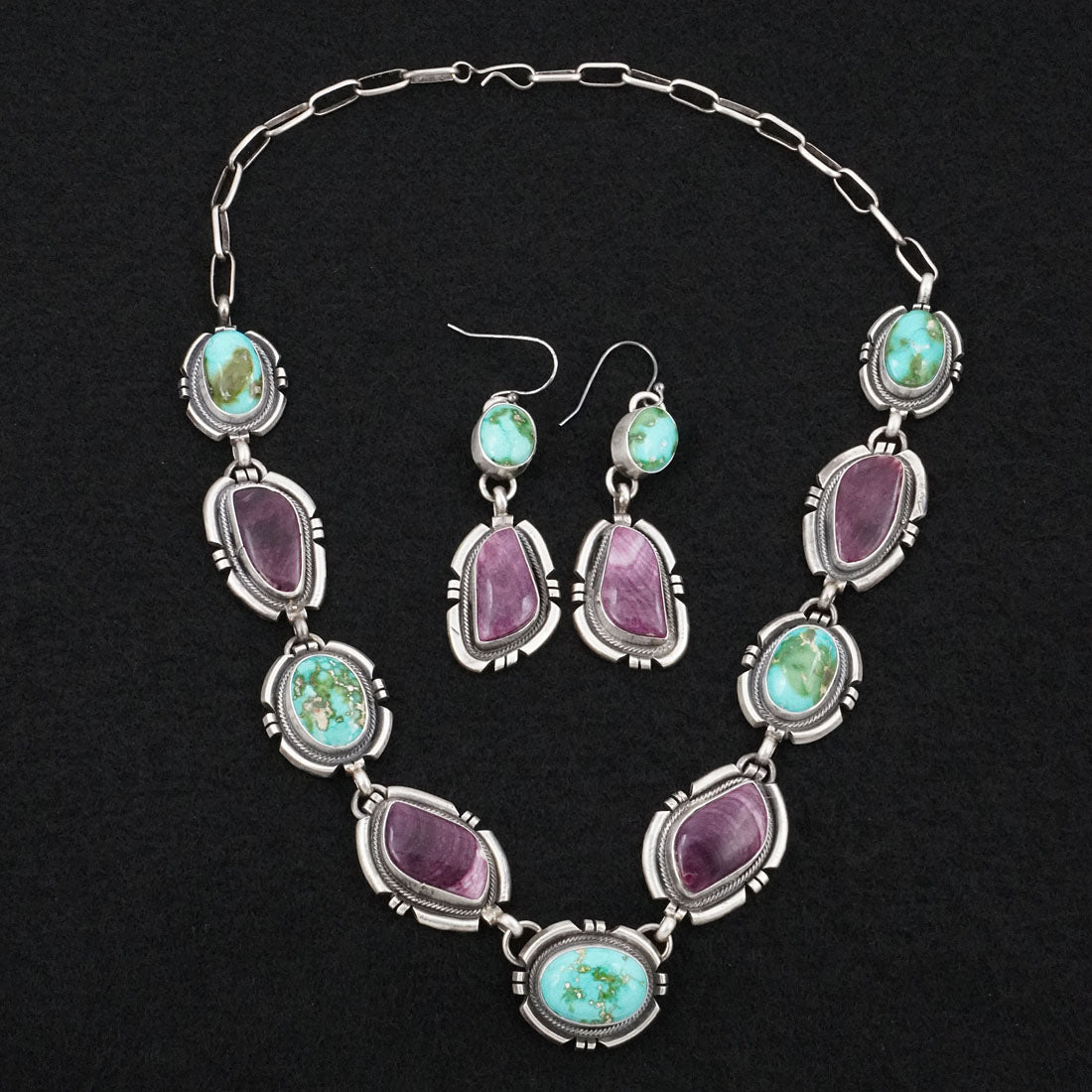 Randy Billy Turquoise, Spiny Oyster & Sterling Silver Necklace Set