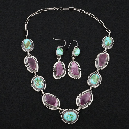 Randy Billy Turquoise, Spiny Oyster & Sterling Silver Necklace Set