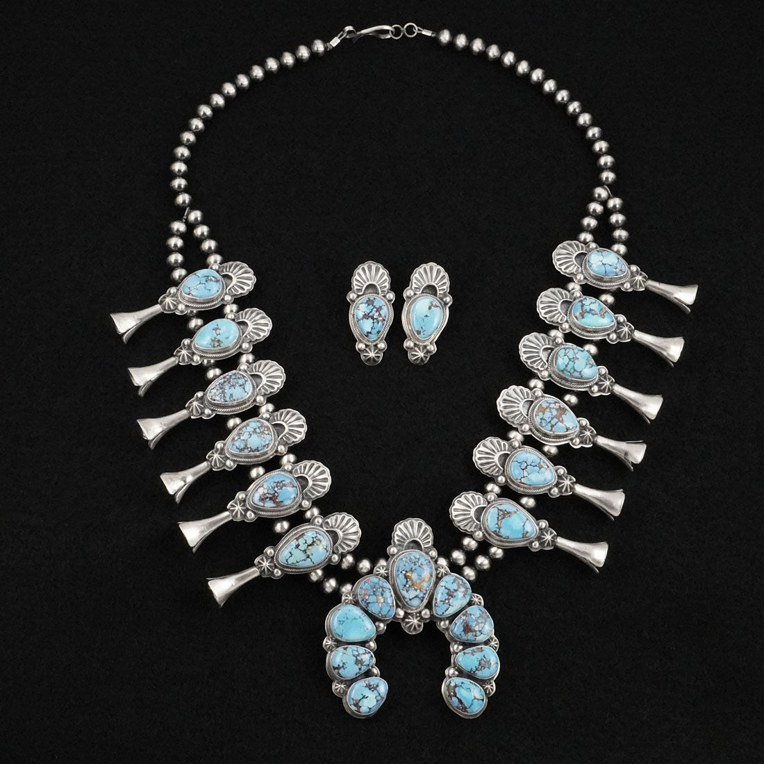 Randy Boyd Turquoise & Sterling Silver Squash Blossom Set