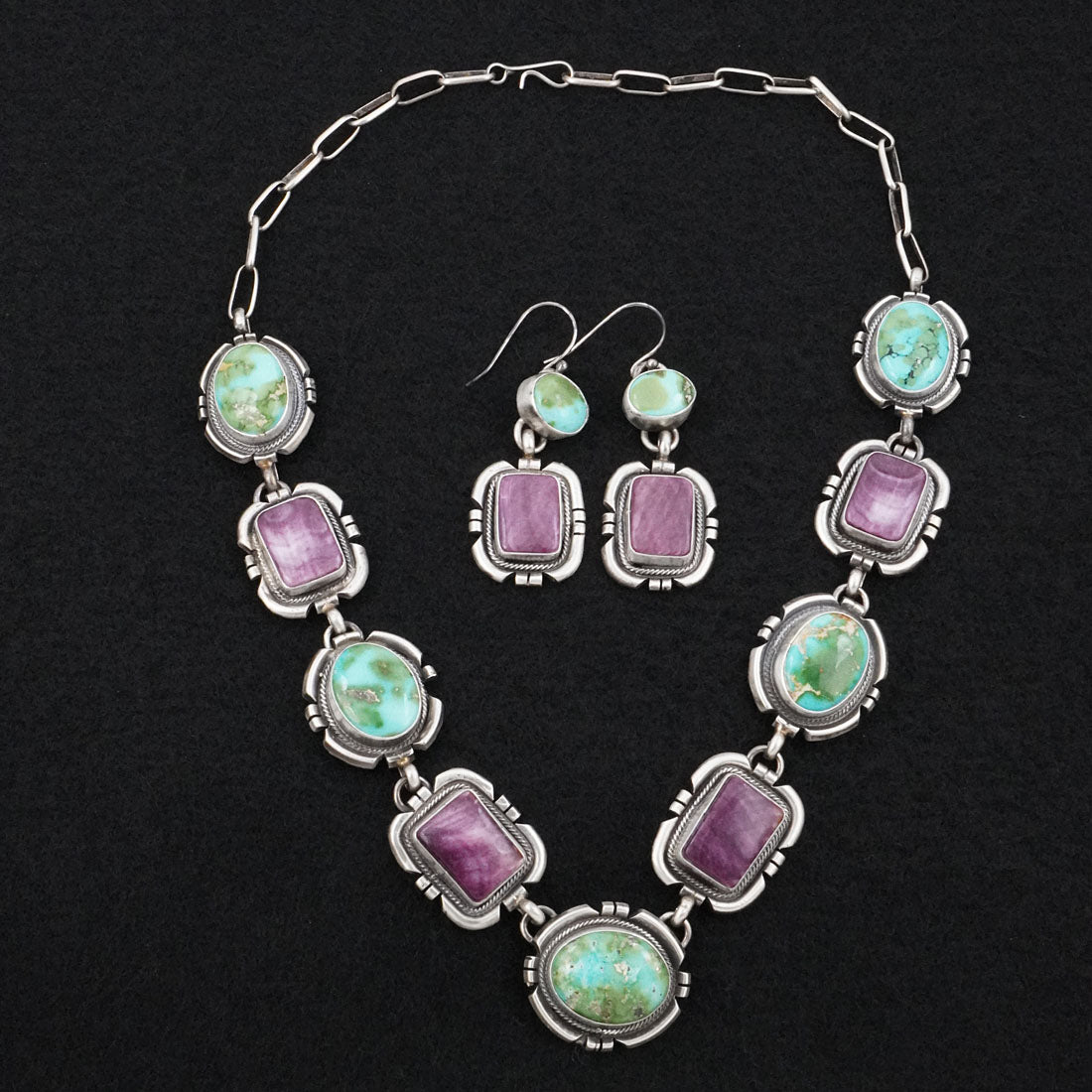 Randy Billy Turquoise, Spiny Oyster & Sterling Silver Necklace Set
