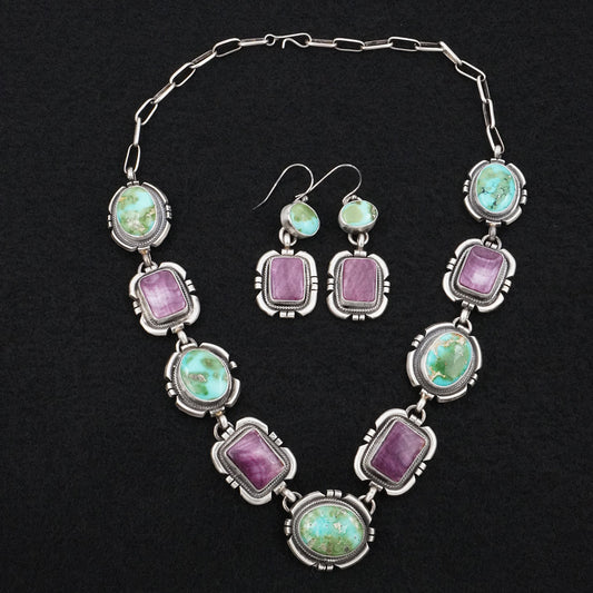 Randy Billy Turquoise, Spiny Oyster & Sterling Silver Necklace Set