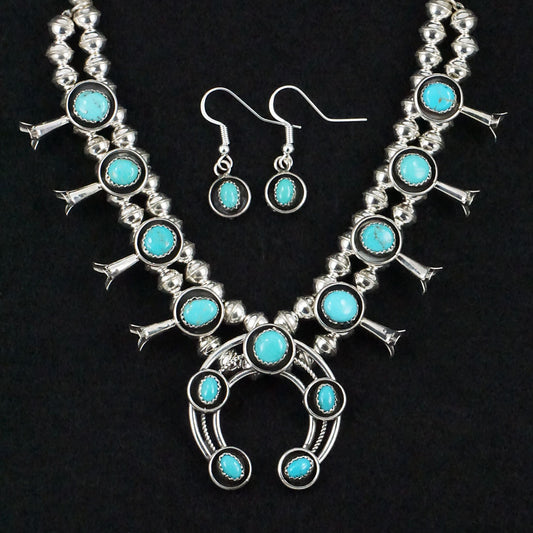 Phil Garcia Turquoise & Sterling Silver "Mini" Squash Blossom Necklace & Earrings