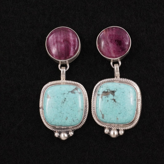 Thomas Francisco Turquoise, Spiny Oyster & Sterling Silver Earrings
