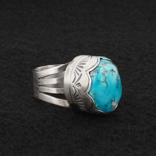 Paul Livingston Turquoise & Sterling Silver Ring Size 7.5