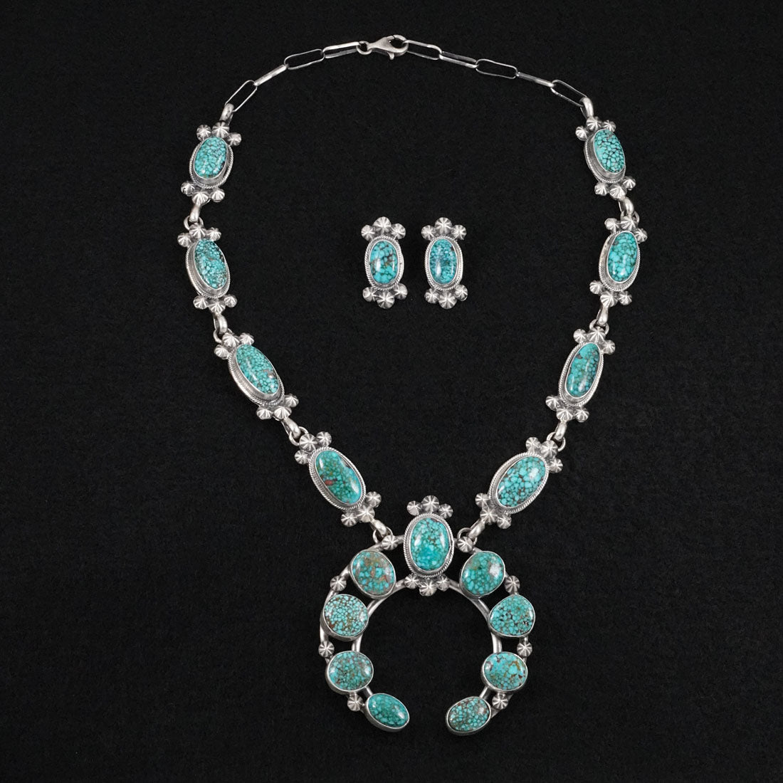 Darrin Livingston Turquoise & Sterling Silver Squash Blossom Set