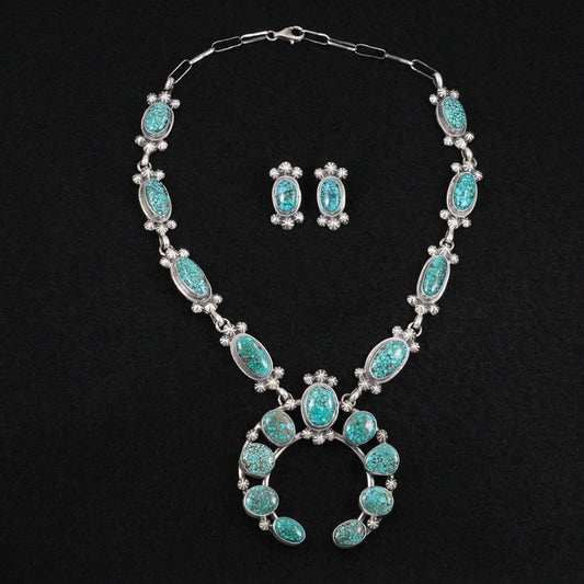 Darrin Livingston Turquoise & Sterling Silver Squash Blossom Set