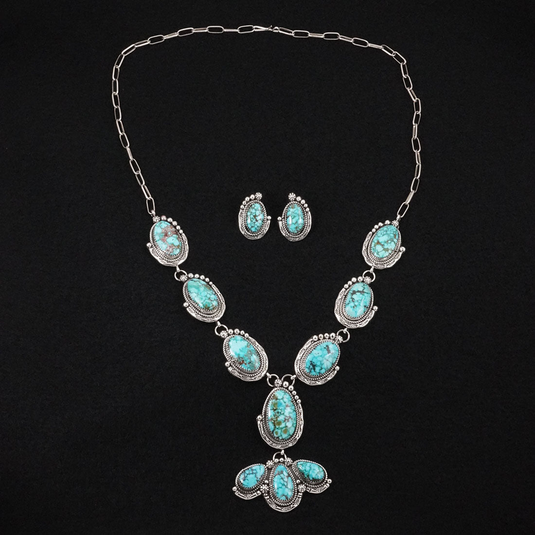 Phil Nez Turquoise & Sterling Silver Necklace Set