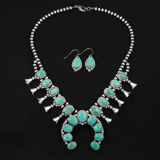 Bobby Johnson Turquoise & Sterling Silver Squash Blossom Set