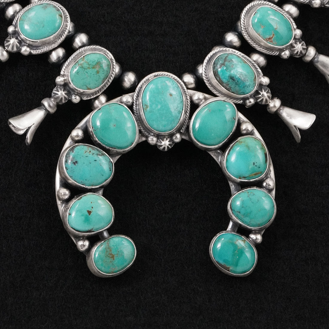Bobby Johnson Turquoise & Sterling Silver Squash Blossom Set