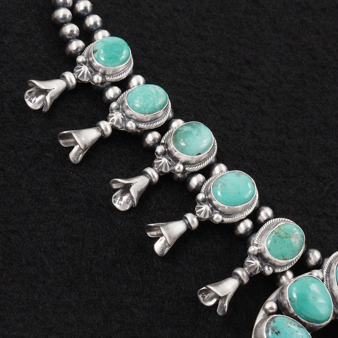 Bobby Johnson Turquoise & Sterling Silver Squash Blossom Set