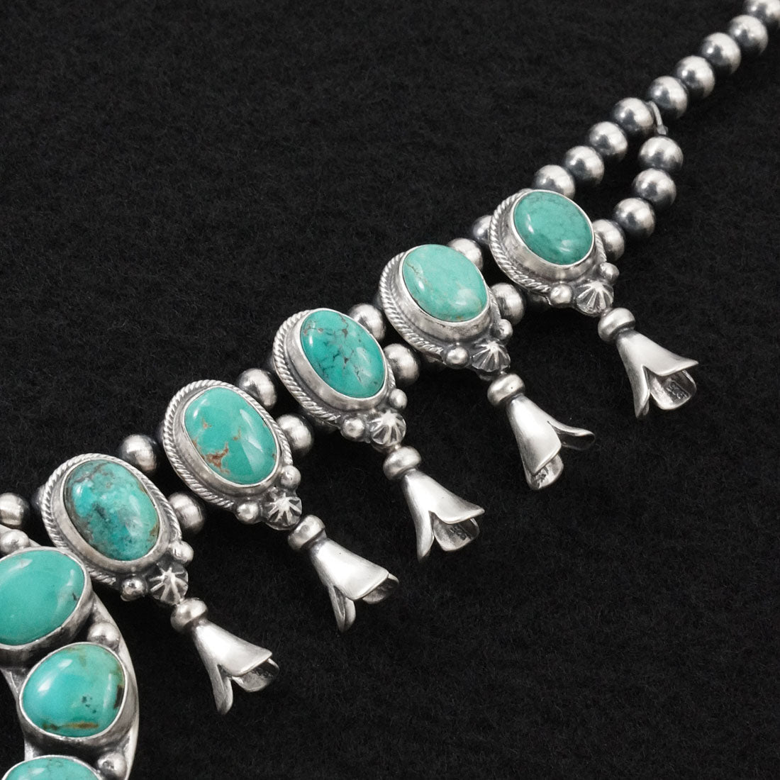 Bobby Johnson Turquoise & Sterling Silver Squash Blossom Set