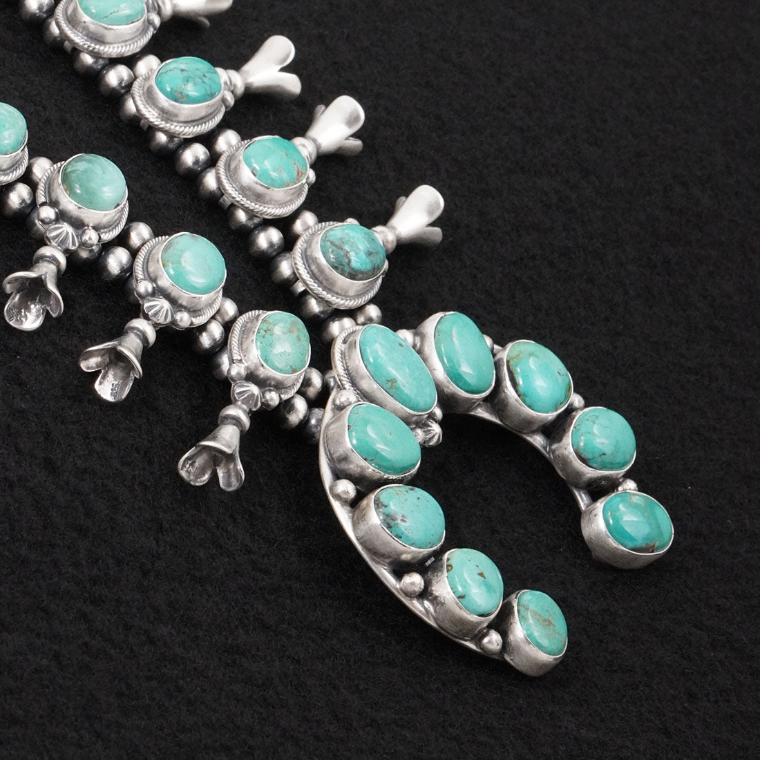 Bobby Johnson Turquoise & Sterling Silver Squash Blossom Set