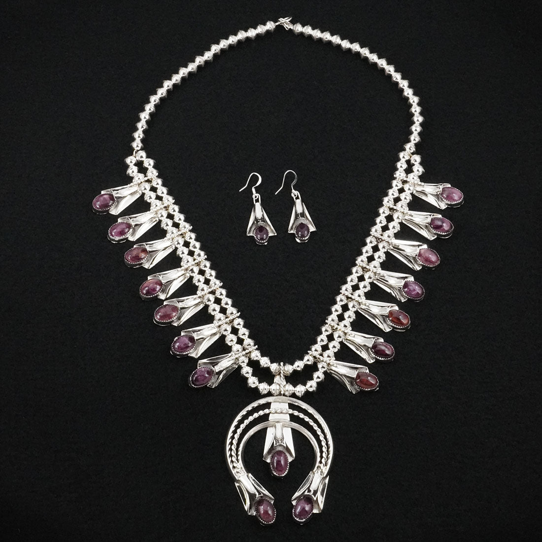 Louise Yazzie Spiny Oyster & Sterling Silver Squash Blossom Set