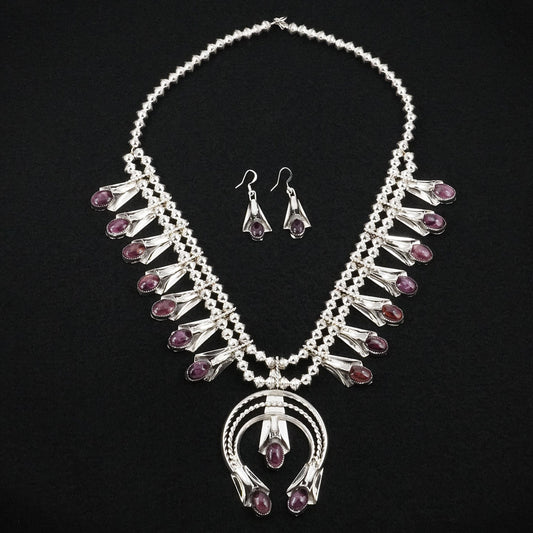 Louise Yazzie Spiny Oyster & Sterling Silver Squash Blossom Set