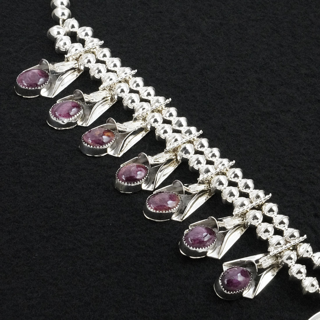 Louise Yazzie Spiny Oyster & Sterling Silver Squash Blossom Set