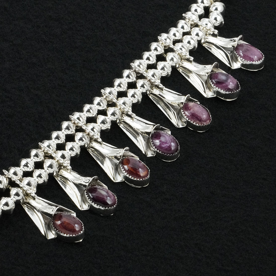 Louise Yazzie Spiny Oyster & Sterling Silver Squash Blossom Set